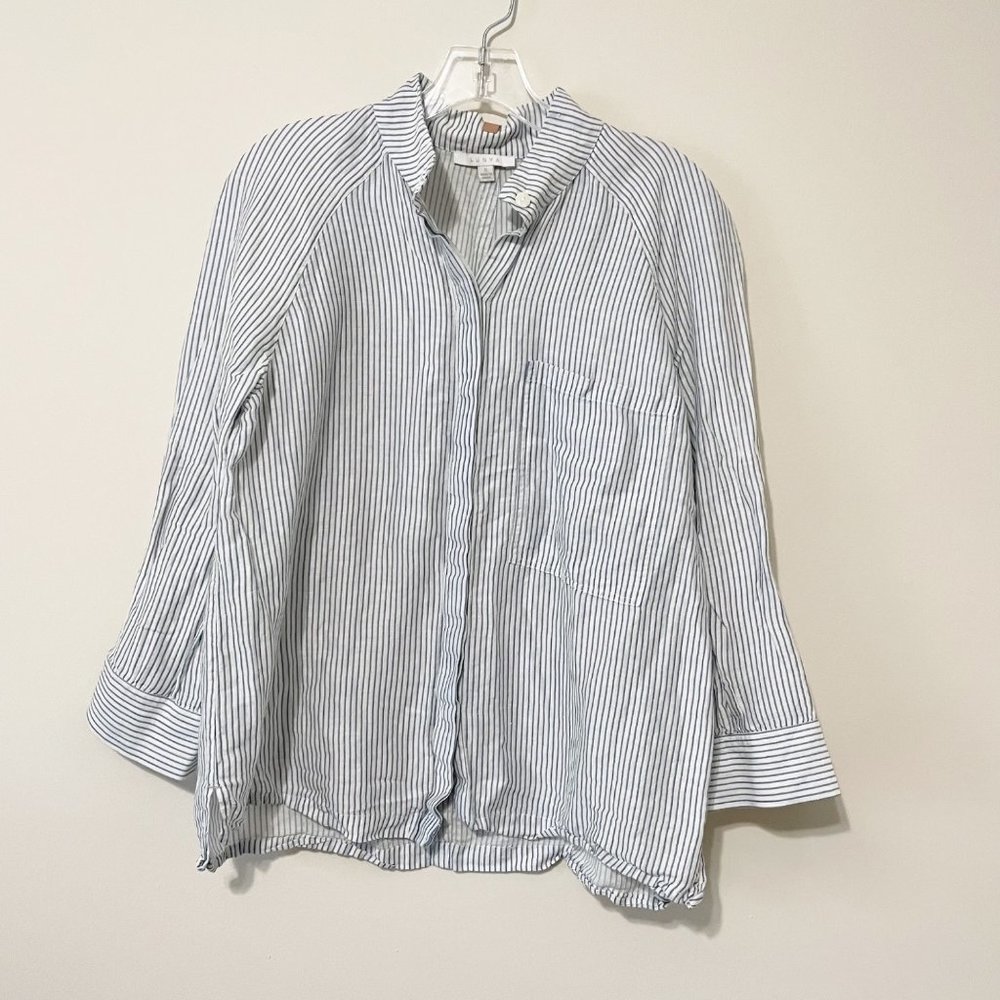 Lunya Size S Stiped 3/4 Sleeve Linen Cotton Silk Blend Sleep Shirt